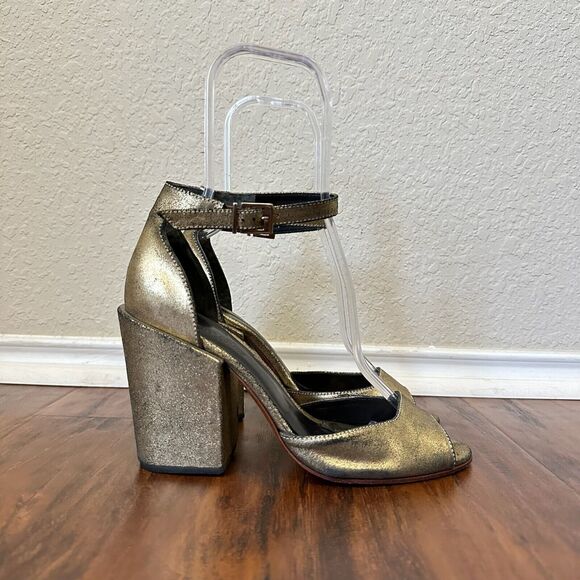 RACHEL COMEY Coppa Heeled Sandals Open Toe in Distressed Metallic Gold - Picture 1 of 11